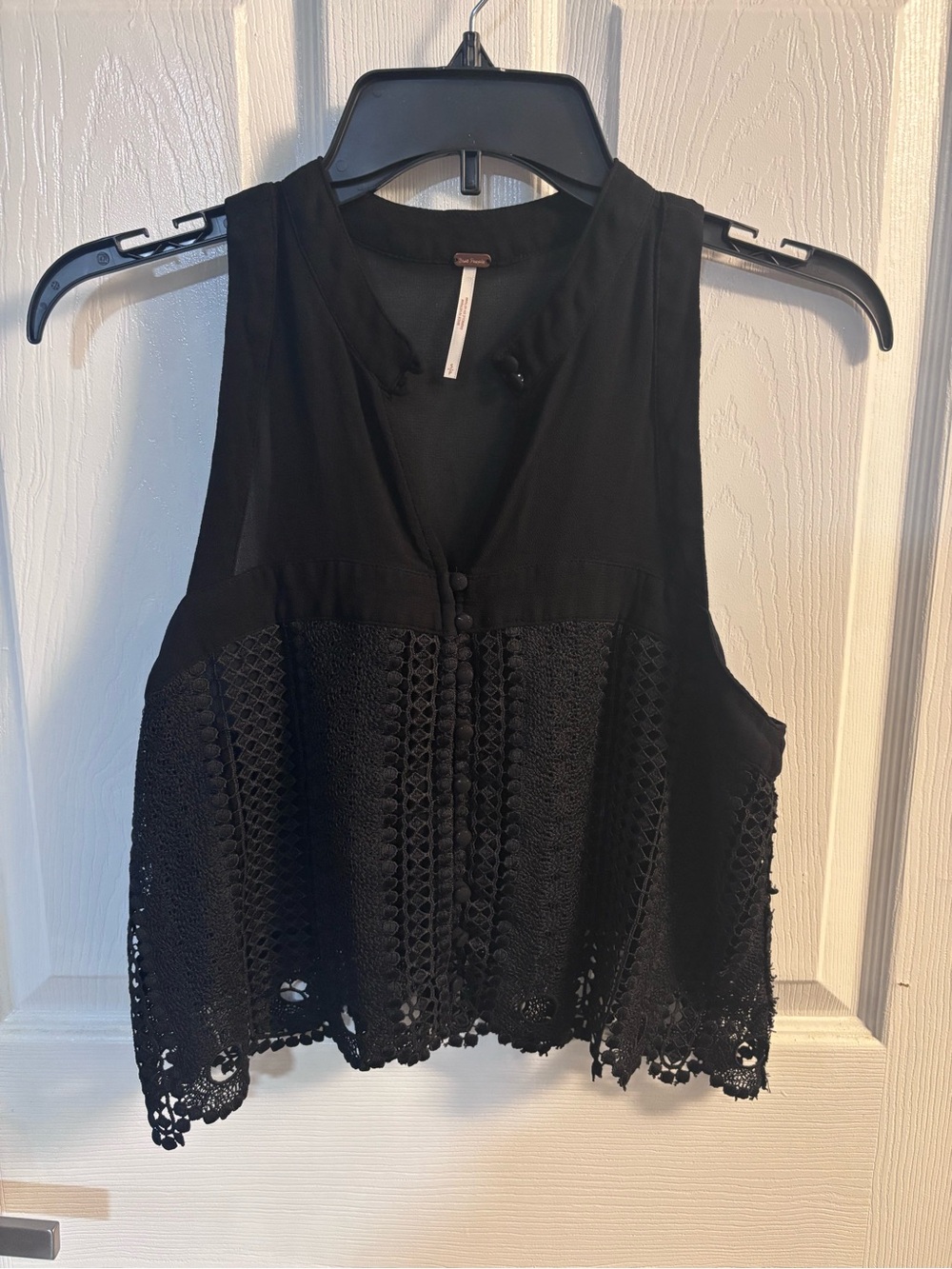 Free People Black Crochet-Trim Sleeveless Camisole